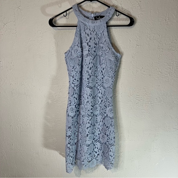 LULU’S Love Poem Light Blue Floral Lace Mini Dress - Picture 3 of 11